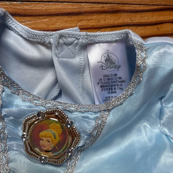 Disney Cinderella Costume Dress Kids Blue Good Puff Sleeve Cameo SIZE 12-18M - Picture 4 of 7